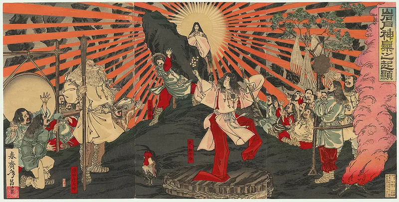 Amaterasu, déesse du soleil, sortant de sa grotte